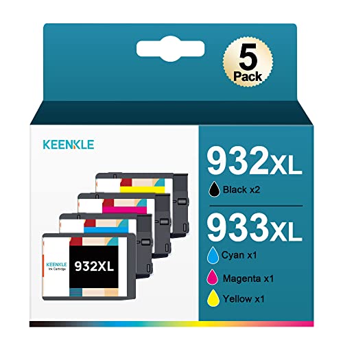 932XL/933XL Pack de 5 Cartouches d'encre Compatible Remplacement pour HP 932/933 XL 933XL Pack pour OfficeJet 6100 6600 6700 7110 7510 7610 7612 (Noir Cyan Magenta Jaune)