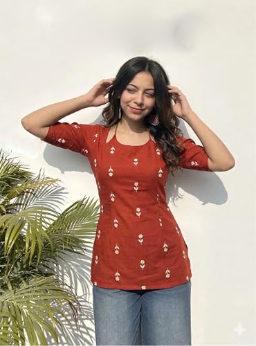 Image of ANNI Designer Short Kurti for Women Viscose Blend Printed Ethnic Tunic | Stylish Kurti Tops with Jeans Styling | Casual Office Wear | Trendy Indian Fashion for Woman