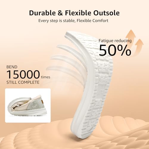 Image of STQ Slip on Canvas Shoes for Women's Arch Support Loafers Comfort Orthopedic Sneakers for Foot Pain Relief Beige US 9