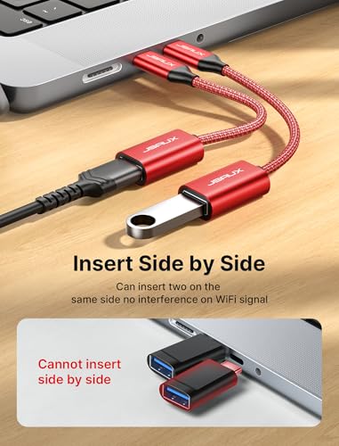 Image of JSAUX USB C to USB 3.0 Adapter [2 Pack], USB C Male to USB Female OTG Cable Adapter Compatible with MacBook Pro /Air, iPhone 17 Pro Max /iPhone Air /16e /16 /15 Series, Samsung Galaxy S25 /S24 /S23-Red