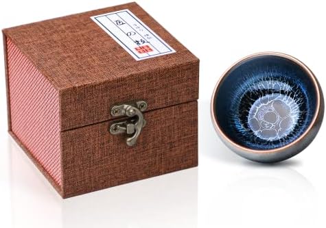ISHIMORI HOUSE Chinese Tea Cup, Japanese Tea Cups, 3.5oz Ceramic Tenmoku Kung Fu Tea Cup, Azure Blue Dragon Scales Tea Cup Gift