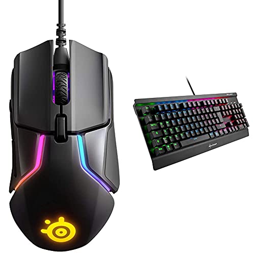 SteelSeries Rival 600 – Gaming-Maus – 12.000 CPI TrueMove3+ Dual Optical Sensor – 0,05 Lift-off-Distanz – Gewichtssystem & Sharkoon Skiller Mech SGK3 Mechanische Gaming Tastatur, schwarz