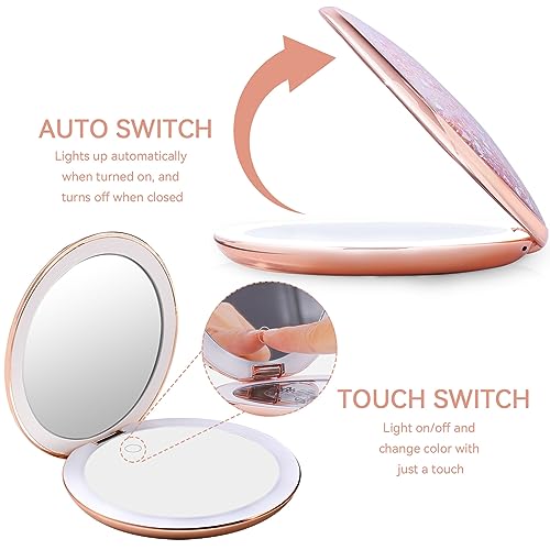 MIYADIVA Magnifying Mirror with Light,1x/25x Compact Mirror,Lighted Makeup Mirror with Touch Control,4.8 Inch Portable Magnifying Mirror with Lights for Home and Outdoors