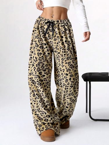 Image of ZAFUL Women's Fuzzy Plush Pajama Pants Wide Leg Pj Bottoms Lounge Pants