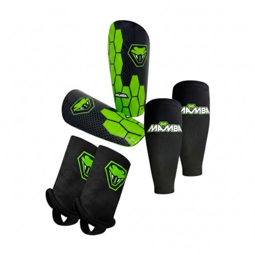 Mamba Ultimate Shin Guard Set | Soccer Shin Pads Ankle Guards & Compression Sleeves for Optimum Flexibility & Protection | Kids/Adults | Unique 3 Piece Design (S)