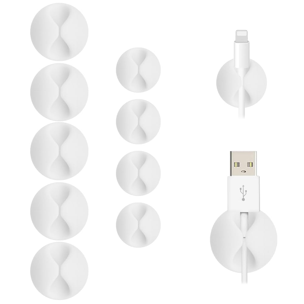 SmiLife Cable Clips White 9 PCS, Phone Charger Cord Holder, Cable Cord Management for Desk Office and Nightstands