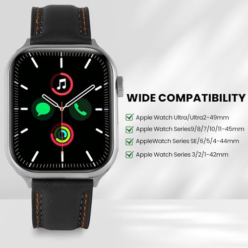 Image of Soft Genuine Leather Band for Apple Watch 49mm 46mm 45mm 44mm 42mm 38mm- Women /Men Vintage Retro Replacement Wristband Strap with Metal Buckle for iWatch Ultra 3 /2 /SE /Series 11 /10 /9 /8 /7 /6 /5 /4 /3 /2 /1