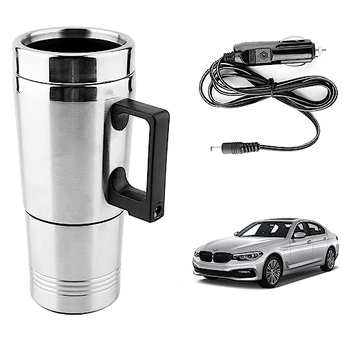 Image of Oshotto 12V Stainless Steel Car Heating Kettle /Mug, Travel Friendly electric Tea /Coffee maker Compatible with BMW 5 Series (300ml) - Silver