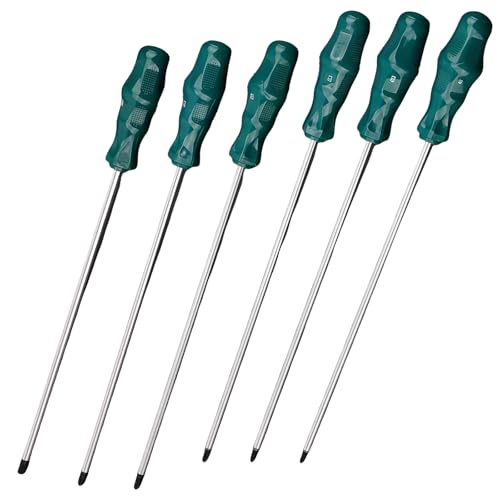 LEKEFETO Lot de 6 tournevis Torx extra longs (300 mm) en acier S2 avec pointe magnétique et poignées antidérapantes pour artisanat professionnel T15, T20,...