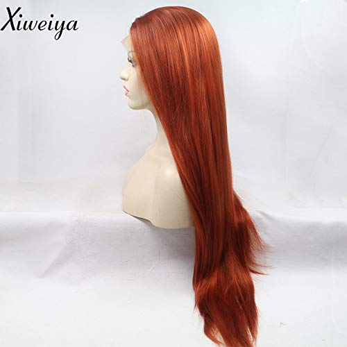 Xiweiya Long Cooper Red Straight Synthetic Red Wavy Lace Front Wigs Middle Part Wig Soft Hair Replacement Wig for Women Drag Queen Makeup 24 inch - Image 3