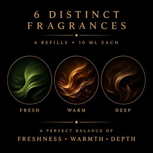 Image of Car Air Freshener Refill Liquid Set of 6 x 10 ML - Smart Car Air Freshener Refill - Car Fragrance Refill - Car Diffuser Refill (Noir Essence Collection)