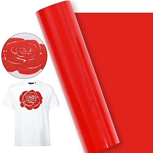 KINGSOW Red Puff Heat Transfer Vinyl: 3D HTV 10"x4ft Roll Foaming Puffy Iron-on for Cricut T-Shirts Clothing