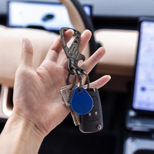 Image of Heavy Duty Key chain, Carabiner Clip Keychain with Bottle Opener, 3 Key Rings for Car Keys, Metal Secure Snap Lock, Family Present for Men and Women(Black,1-Pack)