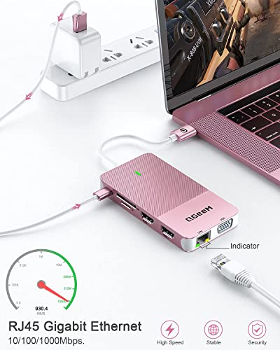 Image of QGeeM USB 3.0 Laptop Docking Station, Triple Display USB Hub Hdmi Splitter Extender Dual Monitor,USB Dock with 2 HDMI,VGA,USB 3.0,Compatible for MacBook M1 M2 M3 M4 Dell HP Lenovo Mac OS-Pink
