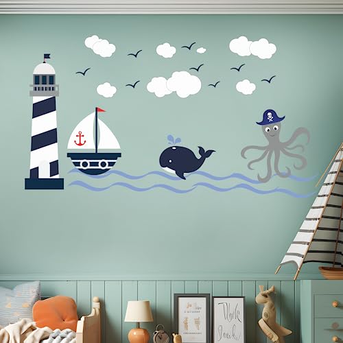 Lámina adhesiva decorativa infantil náutica 147x81 cm