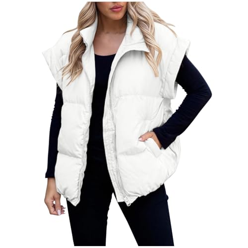 Women's Puffer Vest Full Zip Lightweight Sleeveless Bubble Puffer Vest Quilted Warm Winter Coat Outwear with Pockets
