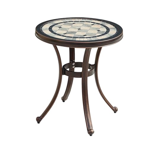 FAPOLITE Cast Aluminum Outdoor Side/End Table Anti-Rust Coffee Table Bistro Table for Patio, Indoor, Garden, Porch, Balcony (60cm Wentai Round Table)