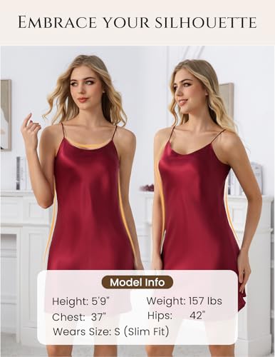 Image of THXSILK Women's Silk Nightgown, 100% Real 19 Momme Mulberry Silk Sleepwear Round Neck Spaghetti Strap Chemise Nightdress
