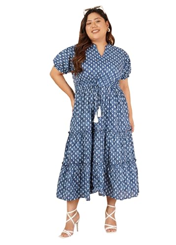 Image of Indietoga Women's Floral Printed Pure Cotton Tiered Maxi Dress (XL to 7XL)