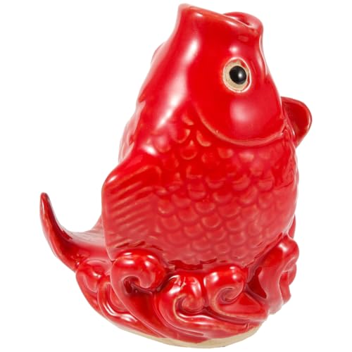 Happyyami Garden Carp Statue Ornament Ceramic Outdoor Water Fountain Spitter Realistic Smooth Carp Figurine for Pond Decor 4.3 X 2.8 X 2.8 Inches