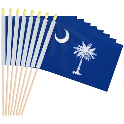 Pack of 20 Handheld South Carolina State Flags 5x8 Inch - Small of Palmetto SC Flags on Wood Sticks with Spear Top Mini South Carolinian Flag for Elections Independence Day Celebrations