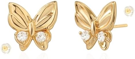 Butterfly Stud Earrings for Women 14K Gold Plated S925 Sterling Silver Post Cubic Zirconia Butterfly Earrings Lightweight Jewelry Gifts