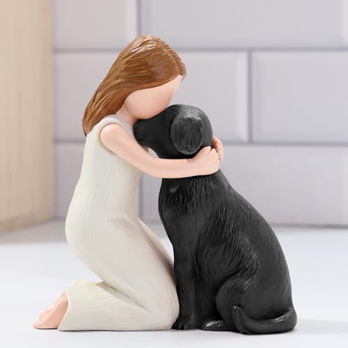 Carracci Love My Black Dog Figuren Statuen, Mädchen Schwarzer Hund Engel Freundschaft Gedenkgeschenke für Hundemama, handgefertigte und handbemalte Figuren für Hundeliebhaber
