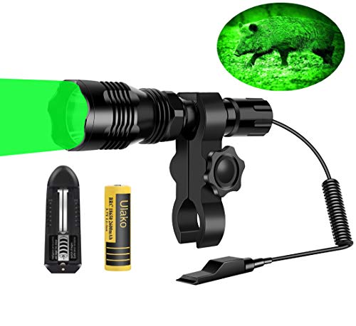 Ulako 250 Yards Range Green Light Flashlight with Scope Sight Mount for Coyote Hog Pig