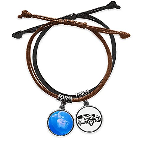 Bracelet méduse bleue cuir et corde finitions artisanales