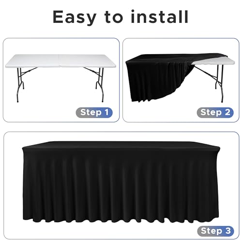 Image of Black Spandex Table Skirt for 6 Foot Rectangle Tables 4 Pack 72x30 In