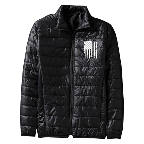 Dgoopd Puffer Jacket Men USA Flag Jacket Lightweight down Jacket Stand Collar Quilted Jacket Zip up Padded Coat Winter Jacket