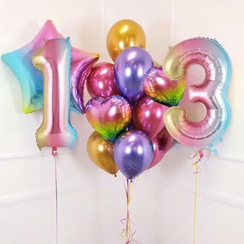 Image of Rozi Decoration Big Size 32 Inch Large Rainbow Theme 3 Number Foil Balloons Decorations Set of - 1 Pcs | Gradient 3 Number Balloon For Birthday Big Size
