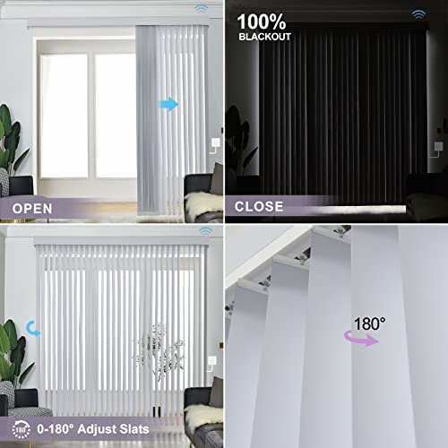 Graywind Motorized Vertical Blinds Compatible With Alexa Google Privacy Reversible Blackout Smart Vertical Blind Remote Control Track Slats Set For Patio Sliding Glass Doors, Width Up To 157", White #TOP3