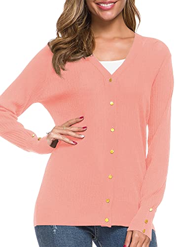 Urban CoCo Women's Long Sleeve Soft Metallic Button Down V Neck Knit Sweater Cardigan3