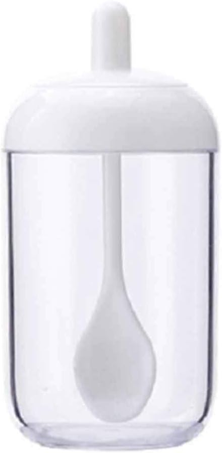 1Pcs Kitchen Sugar Bowl Salt Pot Pepper Storage Jar Bottle Seasoning Container Plastic Condiment Spice Holder With Spoon Lid(Gray)