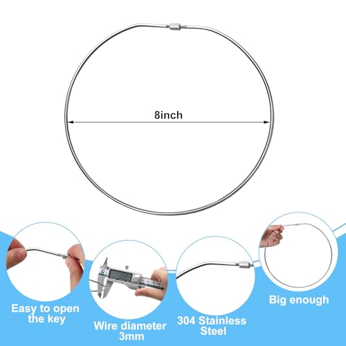 Image of Briwooody 8 inch Large Key Ring Hoop Heavy Duty Threaded Locking Key Rings Stainless Silver Steel for Keychains, Luggage and Tags