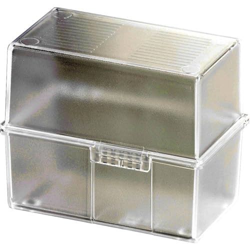 HAN 976-63, Card index box A6 landscape. Innovative, attractive design holds a maximum of 400 cards with steel hinge, translucent clear - various colours to choose from