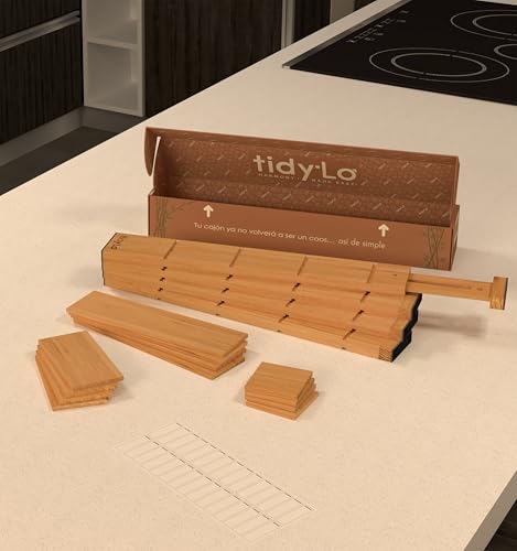 Miniatura 9 de Tidylo 4 Separadores De Cajones Ajustables De Bambu 40 56 Cm Altura 6 Cm Con 12 Divisores Y 30 Etiquetas Organizador De Cajones Cocina Extensible, Resistente Y Antideslizante