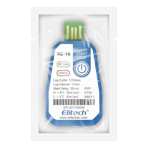 Image of Elitech USB Disposable Data Logger Recorder Single-use, up to 120 Days Transportation, Temperature Monitoring Report, Fahrenheit-RC-16, -22F to 158F