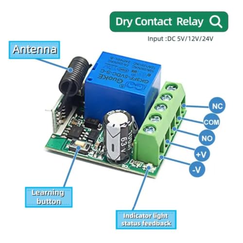 Miniatura 4 de Qiachip Interruptor De Control Remoto De Relé Inalámbrico 12v,Módulo Receptor De Relé Rf 433mhz Dc 12v 1 Canal Con 2 On Off Radiotransmisores Controlador