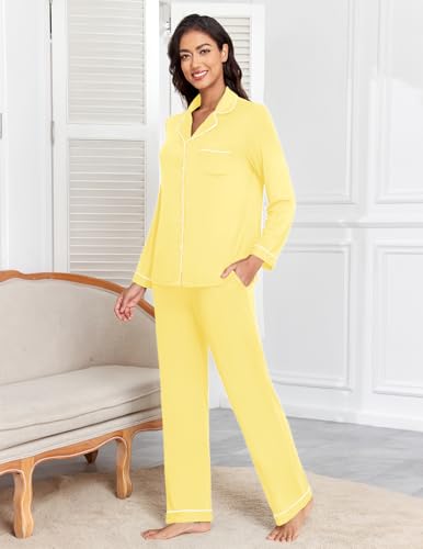 Image of Veseacky Women's Ribbed Knit Pajamas Set 2 Piece Warm Soft Loungewear Sleepwear Pjs S-XXL