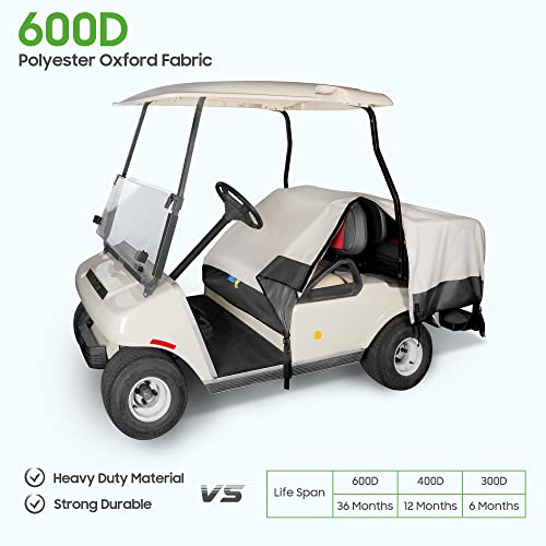 10L0L One-Piece Golf Cart Seat Cover For Ezgo, Club Car, Yamaha 2 + 2 Passenger, 600D Polyester All Weather Seat Cover, Waterproof Dustproof Tear-Resistant & Uv-Resistant (Beige+ Black) #TOP4