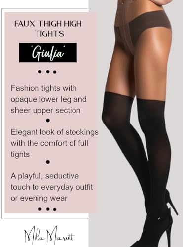 Mila Marutti Mock Suspender Pantyhose for Women | Black Faux Thigh High Garter Stockings | Patterned Fashion Tights3