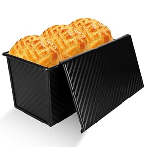 AKOLAFE Loaf Tin with Lid 1lb(450g) Bread Loaf Tin Non Stick Pullman Loaf Pan with Slide Cover, Steel Toast Bread Pan Bread Tins for Baking Bread, Black, 20X12X11CM, ALUK-LOAFPAN-1-BLACK