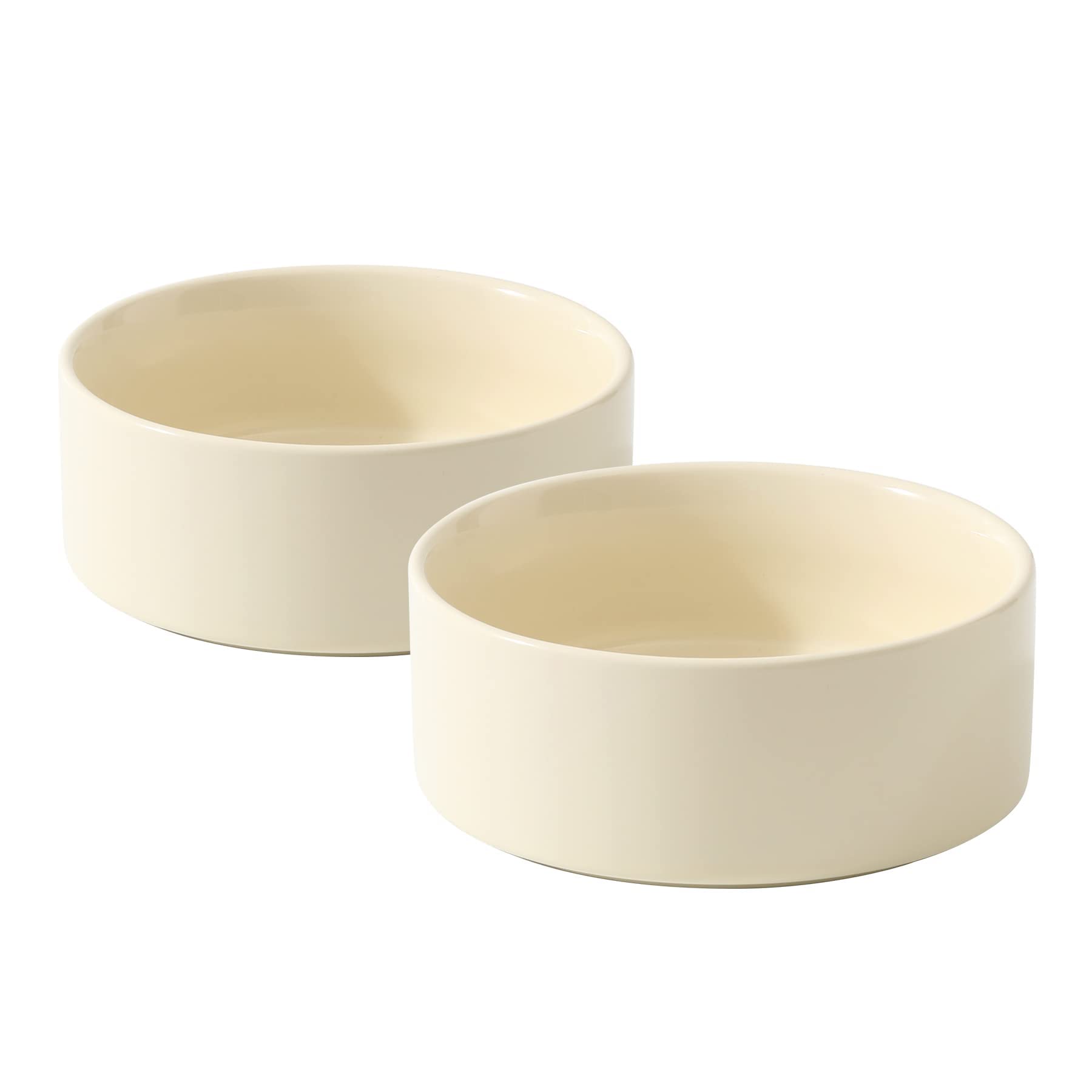 Havniva Ceramic 2pcs Cat Food and Water Bowl , Kitty Bowl , Cat Dish , Cat Feeder , 5" D Cat Bowl , 400ml, 13oz (2 x Cream White)