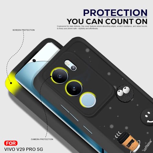 Image of AESTMO Back Case Cover for Vivo V29 / V29 Pro Cover | Cute Fun Cartoon 3D Ball | Coffee Silicone Case | Full Body Protection | Camera Protection Back Cover for Vivo V29 / V29 Pro (Black)