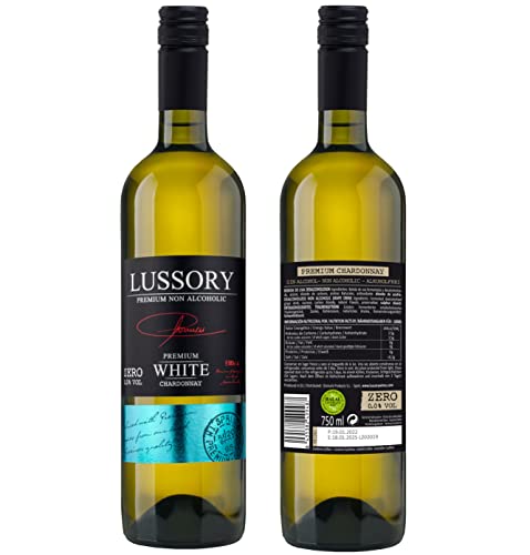 Image of Lussory Premium Chardonnay Alcohol Removed 0.0% Dealcoholized Non Alcoholic White Wine From Spain, Low Calories, Low Sugar, Halal Certified (750ml, 6 Bottles)