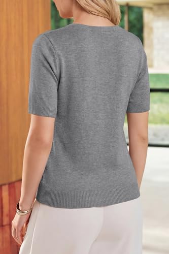 Image of Arach&Cloz Women's Wool Blend Cropped Lightweight Short Sleeve Summer Business Casual Cardigan Tops