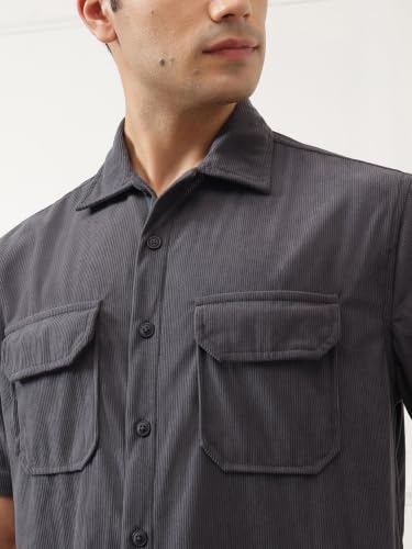 Image of Thomas Scott Men's | Solid | Half Sleeve | Regular Fit | Polyester-Blend | Double Flap Pocket | Spread Collar | Casual Shirt