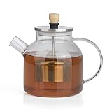 Gran capacidad de almacenamiento: para disfrutar solo o con amigos. En la jarra de cristal de 1 litro con colador de acero inoxidable integrado con función de elevación se pueden preparar hasta 8 tazas de té y servir con estilo.